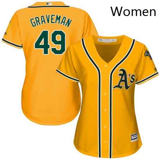 Womens Majestic Oakland Athletics 49 Kendall Graveman Authentic Gold Alternate 2 Cool Base MLB Jersey